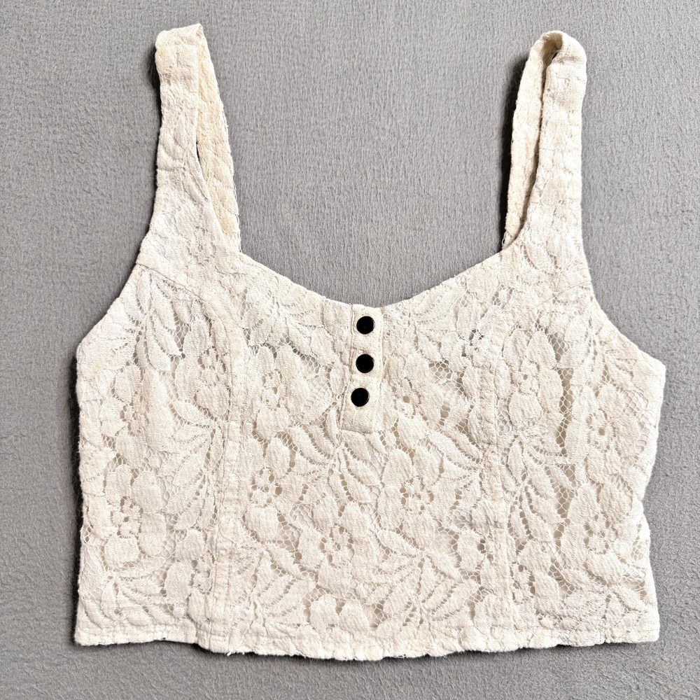 Poetry Lace Crop Tank Womens Small Ivory Corset Smocked Coquette Summer